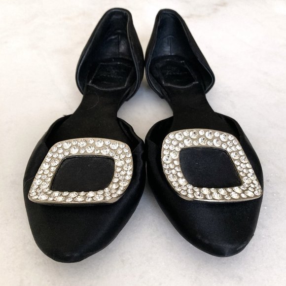 Roger Vivier D'Orsay ballet flats (black w/ silver buckles & crystals) size 5 - Picture 5 of 12